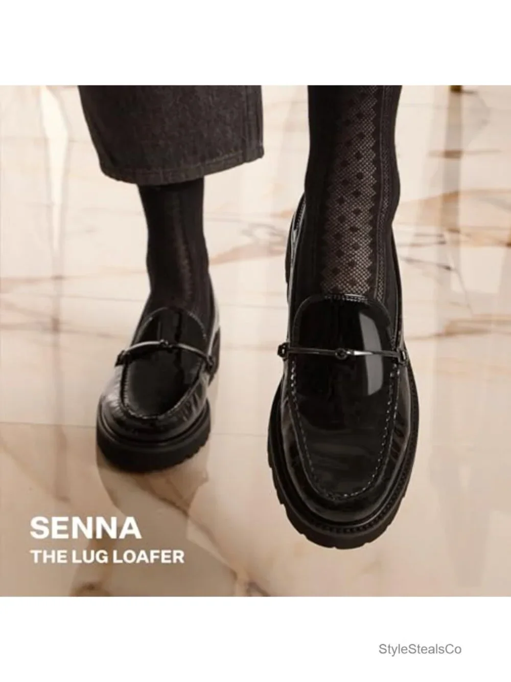 Suede Loafers Slip On Round Toe 1.4 Inch Heel Lug Sole - Picture 3 of 6